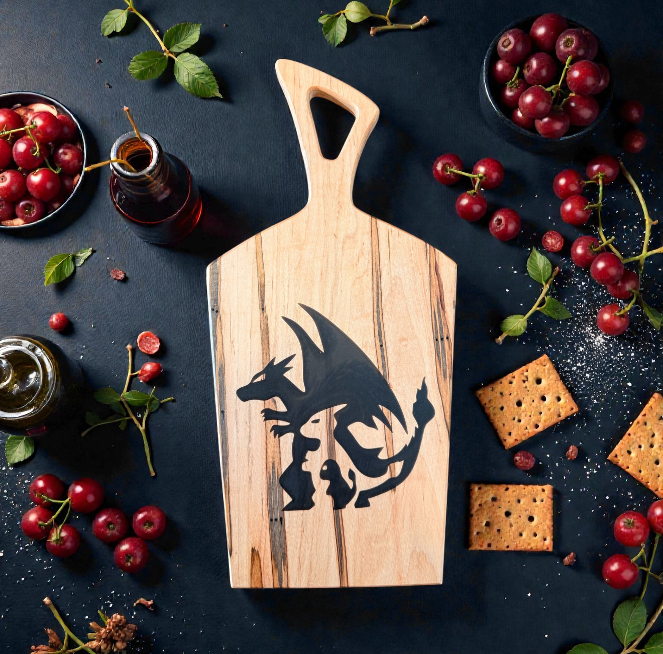 WORMY MAPLE CHARIZARD EVOLUTIONS CHARCUTERIE BOARD